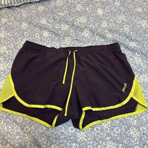 Reebok Black and Yellow Athletic Shorts with Curved Hem